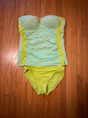 Baku Lime & Light Blue Strapless Tankini Set